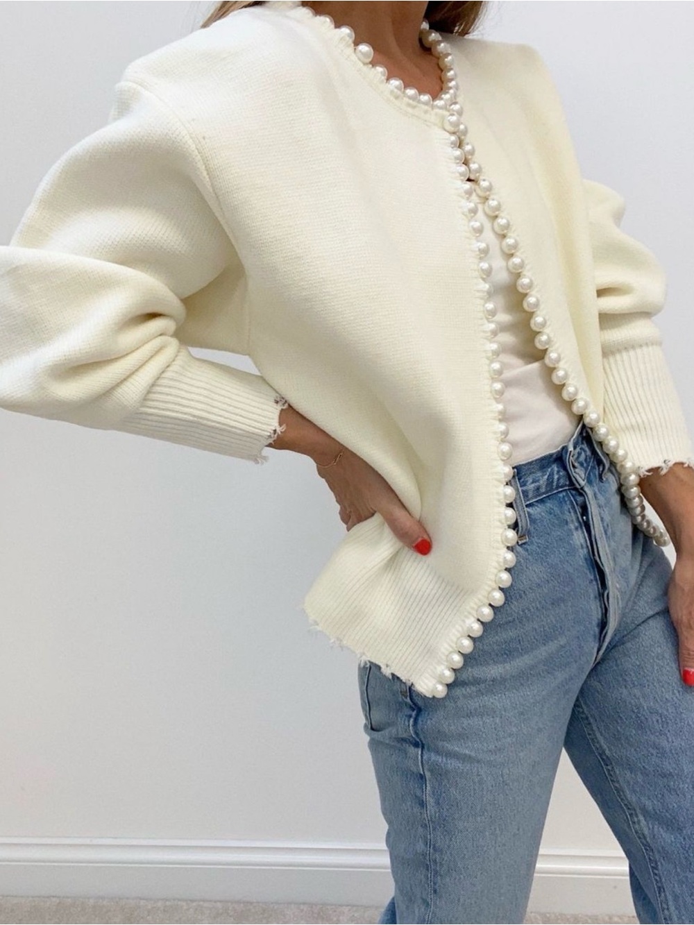 Commense Pearl Trim Cardigan | Worn Once | Old Money Chic | Size S - Picture 3 of 9